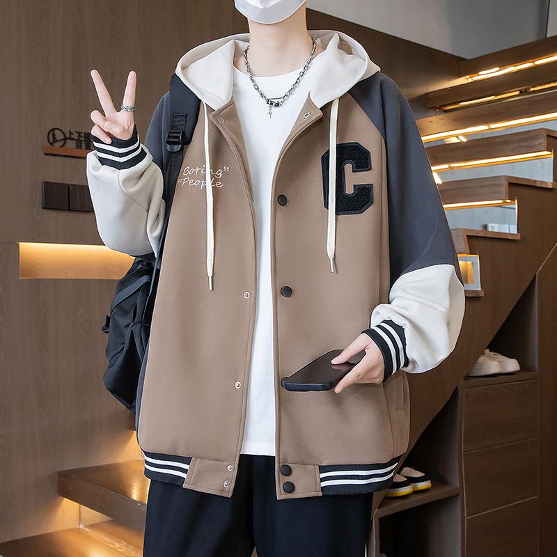 Spring & Autumn Youth Hooded Jacket for Boys - Trendy Color Block Sweatshirt/Cardigan for Teens