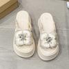 Fashion 8CM Heels Chunky Slippers For Women Open Toe High Platform Canvas Sandals Woman New Summer Thick Bottom Beach Flower Flip Flops