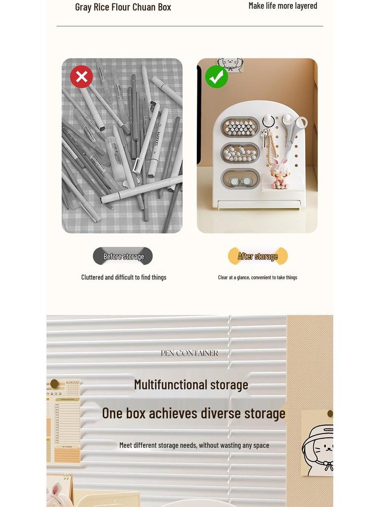 Slanted Pegboard Pen Holder & Large Capacity Desk Organizer for Students and Children