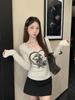 Plus Size Women's Retro V-neck Printed Long Sleeve T-shirt - Autumn Winter Spicy Girl Style