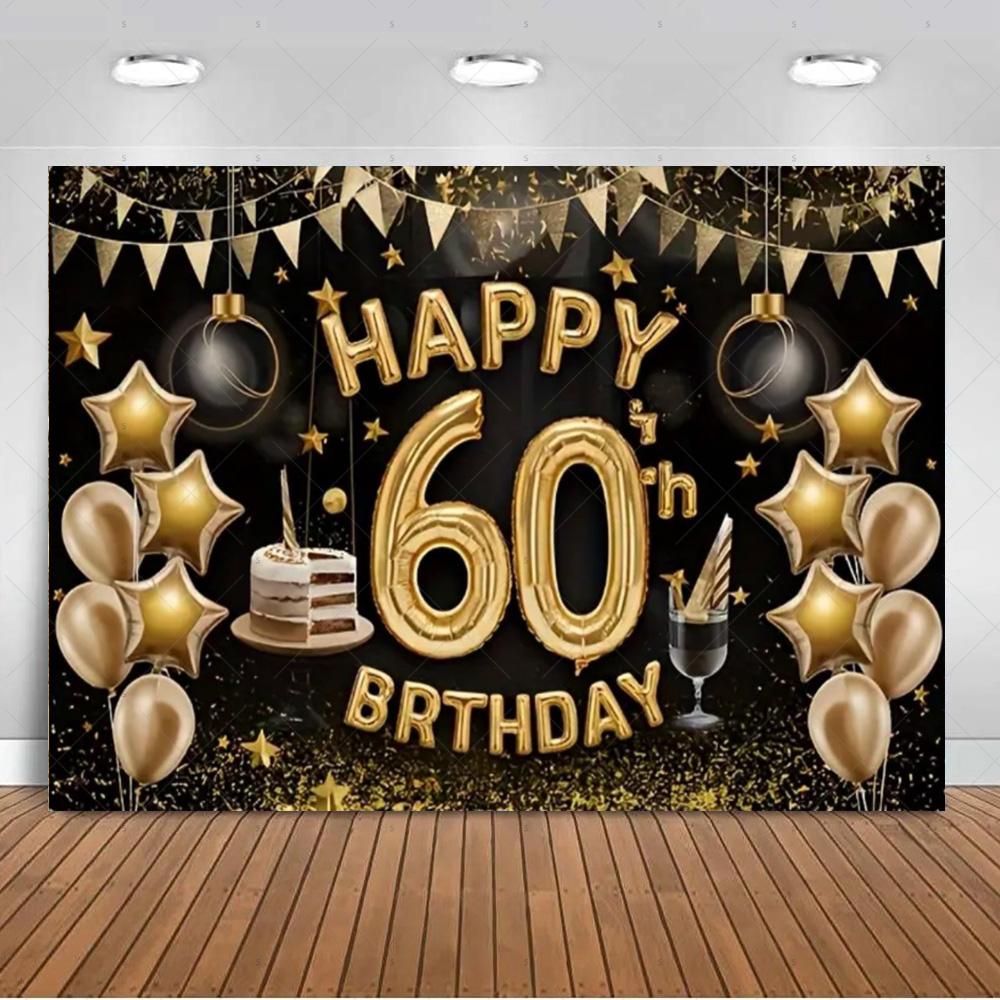 60 Years Old Backdrop Supplies Gold Pink Balloons Glitter Background Banner 60th Birthday Party Decorations Photography Props