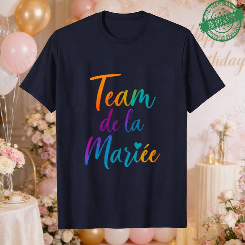 French Women Future Bride Team T-Shirts Colorful Heart Print Short Sleeve Tees for Bachelorette EVJF Party Bridal Wedding Squad