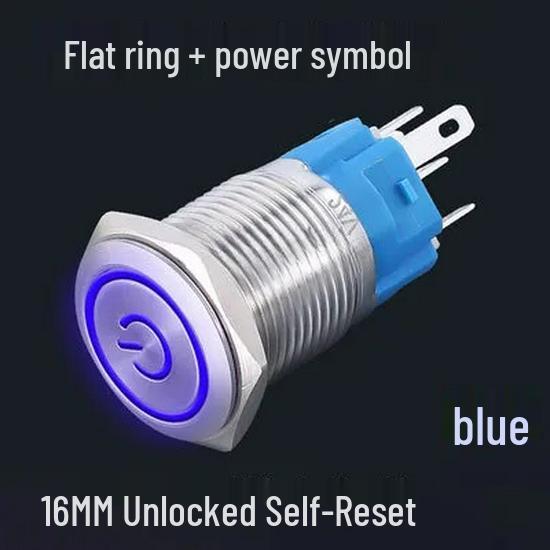 16MM Waterproof Metal Push Button Switch, Non-locking, Self-resetting, with Power Indicator Light, Compatible with 12V/24V Systems
