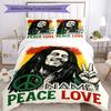 Sada povlečení Peace Love Music 3dílná, Měkký prodyšný potisk na přikrývku se 4 povlaky na polštáře pro ložnici domácí dekorace