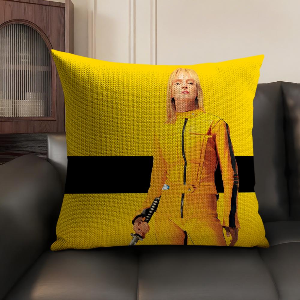 K-Kill Bills Movie Cushion Cover Natural Linen Organic Fabric Double-Sided Printing Sofa Home Decor Gift Pillow Case