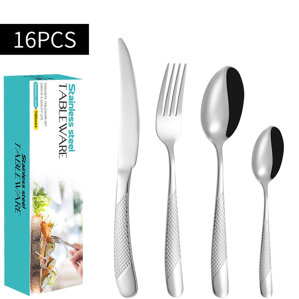 High-End-Western-Food-Geschirrset, Star Diamond, Edelstahl, Haushaltssteakmesser, Gabel und Löffel, komplettes Set für 6 Personen, für 4 Personen