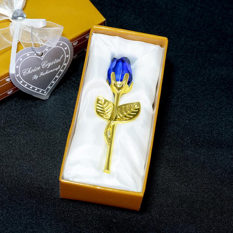 9 Colors Crystal Glass Rose Flower Figurines Craft Valentine's Day Favors X'mas Lovers' Gift Souvenir Home Wedding Decoration