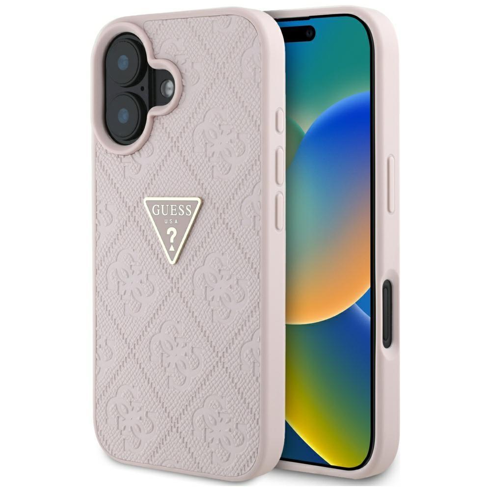 Etui Guess Hot Stamp 4G Pattern Triangle Metal Logo Do Iphone 16 Różowy