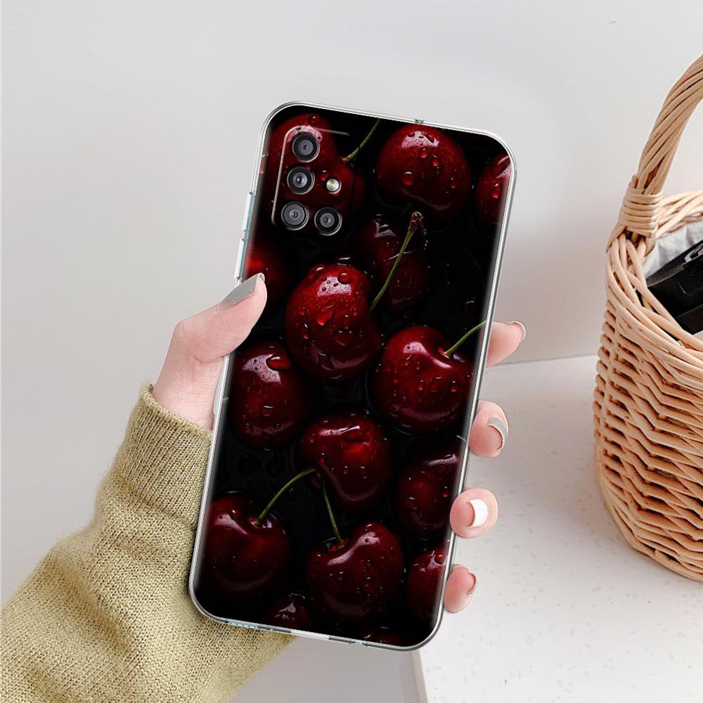 Phone Case For Samsung A15 A13 A35 A55 A51 A71 A41 A31 A21S A03S A05 A17 A23 A25 A33 A53 A73 5G A07 4G Clear Cover Red Cherry