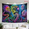 Psychedelic Skull Tapestry Wall Hanging Gothic Horror Art Decor Lovecraftian Style Neon Vibrant Halloween Room Decor Tapestry