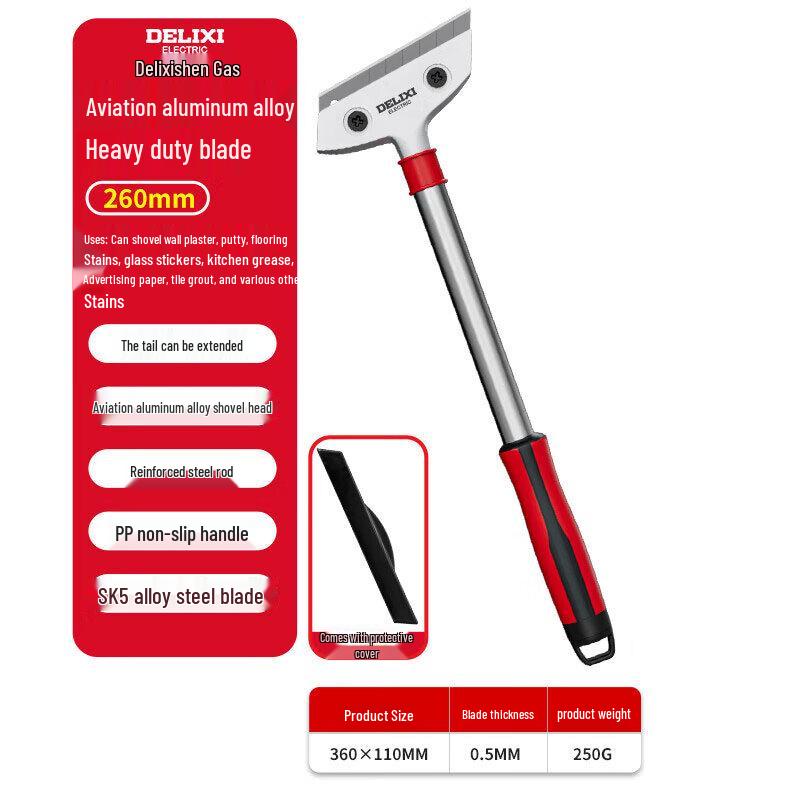 Delixi Heavy-Duty Scraper Cleaning Tool Rubberized Handle with 10 Blades