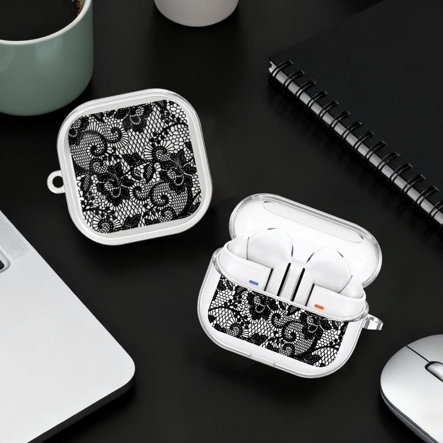 Flower Stamen Pattern Clear Earphone Cases Cover With Hook Case For Samsung Galaxy Buds 4Pro 2Pro 4 Pro 3Pro Live 3 FE 2