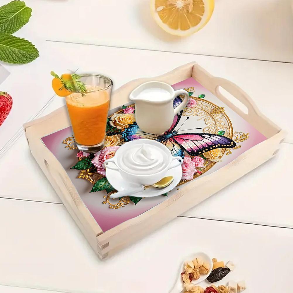 Diamond Art Painting Wooden Serving Tray Serving Platter Wooden DIY Diamond Painting Tray Kit for Parties Home Decor