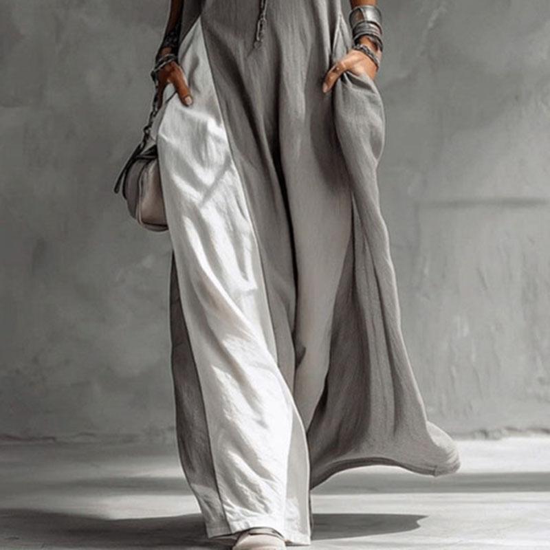 Abito Lungo Estivo Boho Senza Maniche Casual Donna Sexy Scollo a O Colore a Contrasto Lungo Primavera Tasca A-line Abiti da Festa