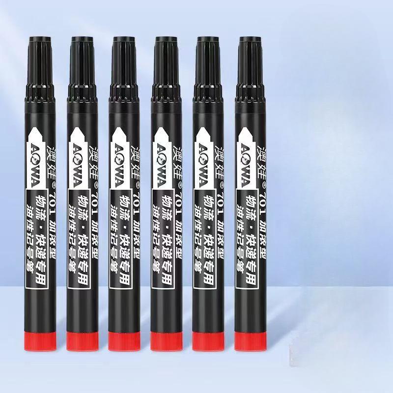 A set of 10 large-tip black ink marker pens for non-erasable marking and notation