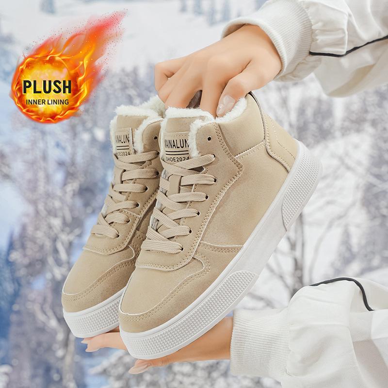 Women's velvet warm high-top cotton shoes winter cold-proof platform casual shoes lace-up winter board shoes