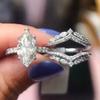 Huitan Marquise Cubic Zirconia Rings Set for Women 2-pieces Crystal Rings Luxury Trendy Wedding Band Accessories Modern Zircon