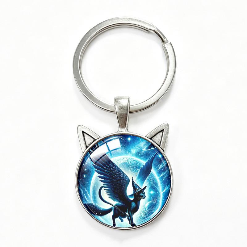 Yin Yang Double Cat Ear Gem Keychain - Trendy Unisex Alloy Accessory