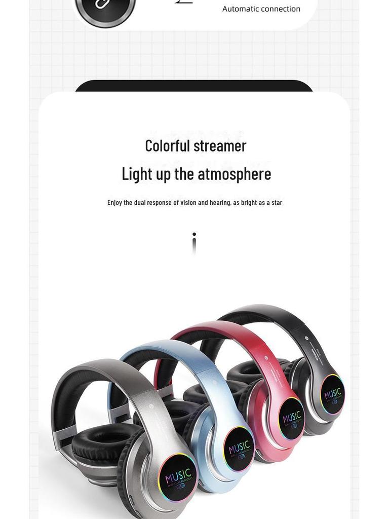 VJ033 LED Wireless Bluetooth 5.0 Sports Headphones - New Head-Mounted Model