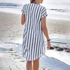 Women's Casual Cotton And Linen Striped Printed Short Sleeved Shirt Dress
