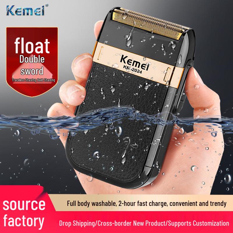 Электробритва Kemei: Двухлезвийный, с USB-зарядкой, полностью водонепроницаемый триммер для бороды