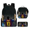 Messi #10 Barcelona Backpack Set 3-Piece: Backpack + Pencil Case + Crossbody Bag, Student School Bag, Football Fan Collection