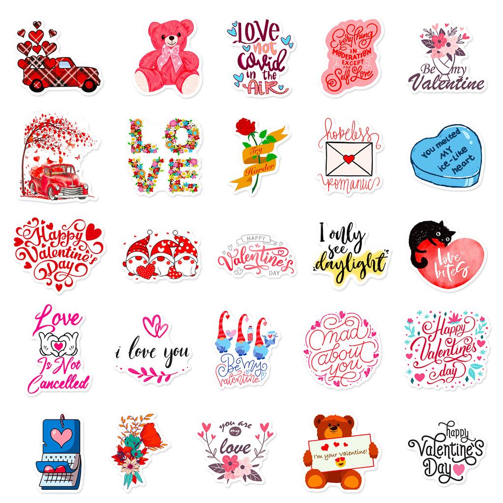50 Valentine's Day Stickers Sweet Valentine's Day Series Ins Style Personalized Cartoon Doodle Notebook Paper Stickers