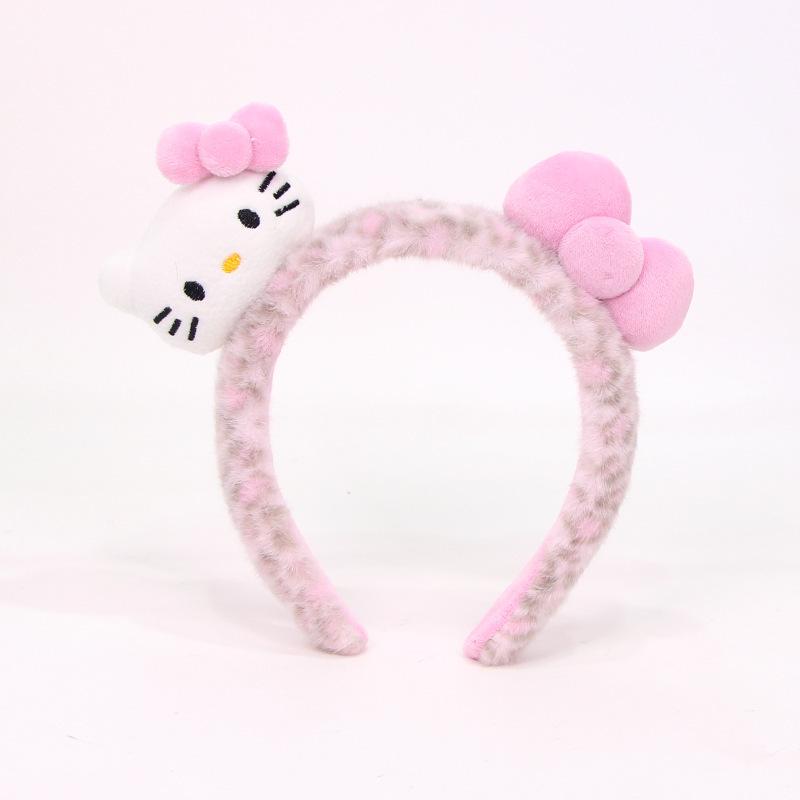 Leopard Print Bow Cat Plush Headband for Women - Cute Cartoon Face Washing & Makeup Hair Accessory