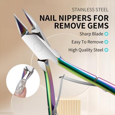 Pinze per Rimuovere Ornamenti per Unghie Manicure in Acciaio Inossidabile Rimozione Strass Gemme Strumento per Unghie Pinze Scarico Unghie Forbici a Catena