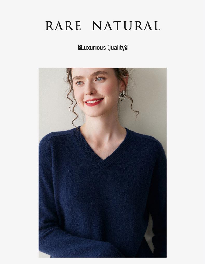 Women's Thickened V-Neck Cashmere Raglan Sweater - Loose Knit Two-Strand Base Layer for Autumn/Winter
