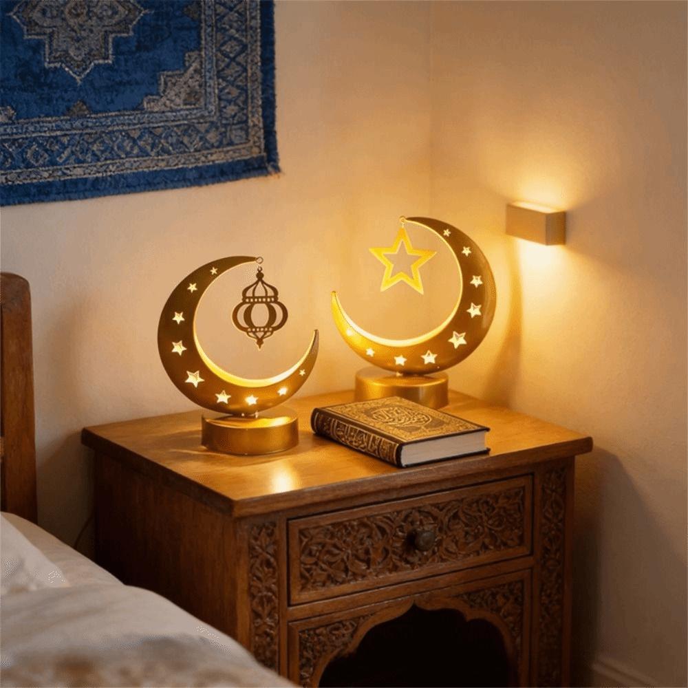Wrought Iron Hollow Ramadan Desk Lamp Metal Art Design Ramadan Decorative Light  Bedroom Lighting