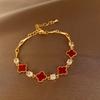 Zircon Round Geometric Flower Bracelet Vintage Style Bracelet Light Luxury High-End Hand Jewelry For Women