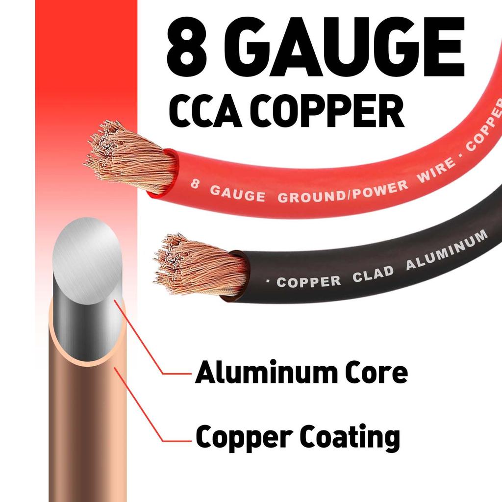 SGANGCAR Power Ground Cable 8 Gauge Copper Pack Aluminum CCA Power Supply / Car