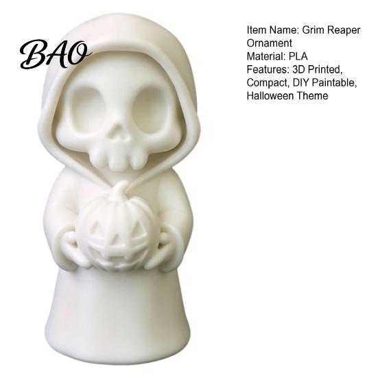 Indoor Party Embellishments 3D Printed Grim Reaper Figurine Holding Pumpkin, Blank DIY Tabletop Seasonal Decor Paintable Halloween Statue, Cute