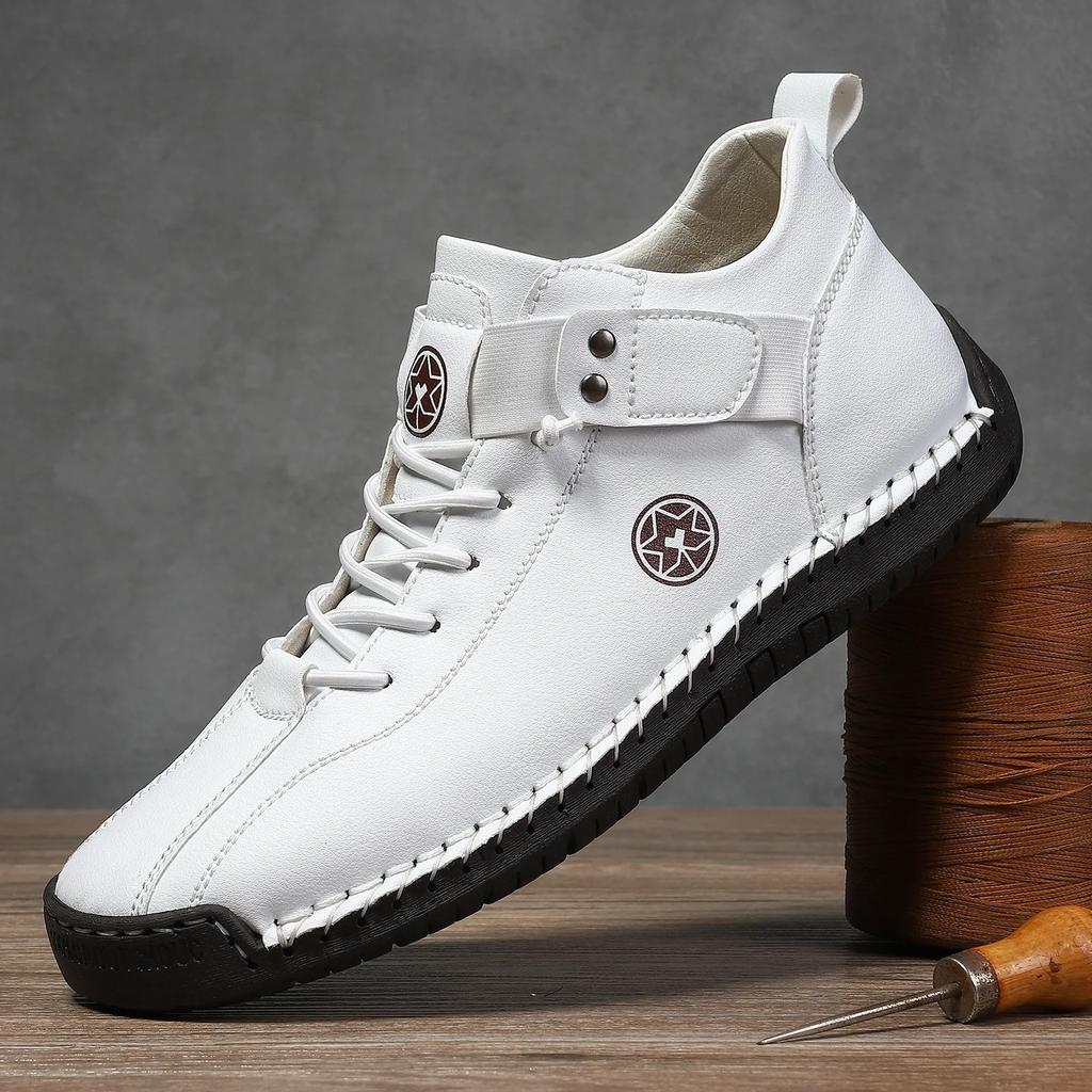 Fashion New 2025 Design Men's Leather Sneakers Man Breathable Leather Shoes Handmade Leather Casual Men Shoes Men Ankle Boots Outdoor