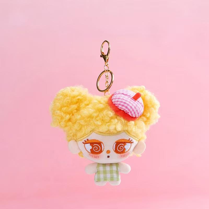 Cute Curly Hair Doll Plush Keychain Soft Kawaii Big Head Boy Girl Stuffed Pendant Healing Bag Charm Creative Plush Toy Gift