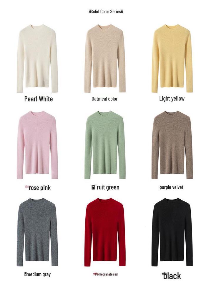 Women's Slimming Pure Cashmere Ribbed Pullover Sweater - Solid Color, Half-High Neck Knitwear
