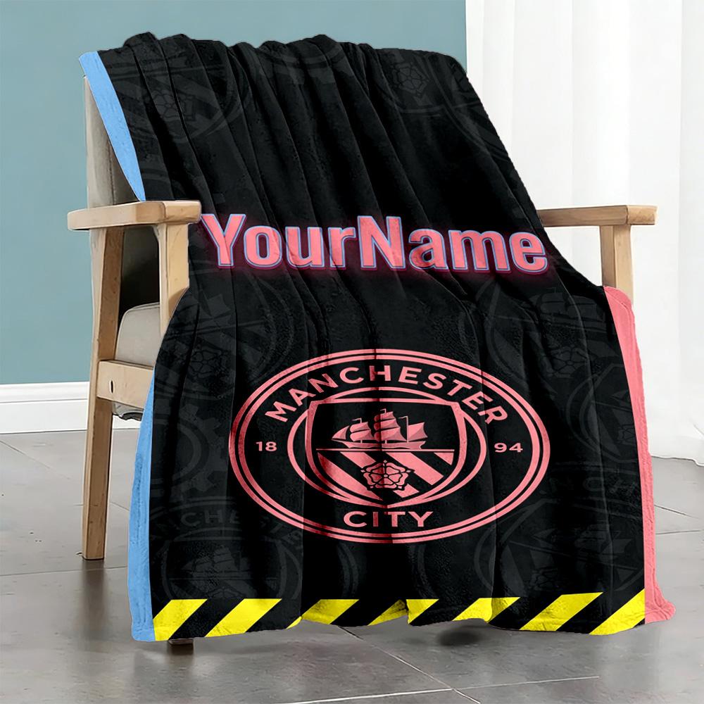 Manchester City Personalized Text Blanket Lightweight Personalized Blanket Soft & Cozy Great for Nap Bedding Sofa Office for All Occasions