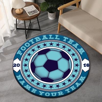 Soccer Flannel Round Rug Bedroom Sofa Living Room Bedside Rug Soft Comfortable Acoustic Noise Reduction Home Decoration