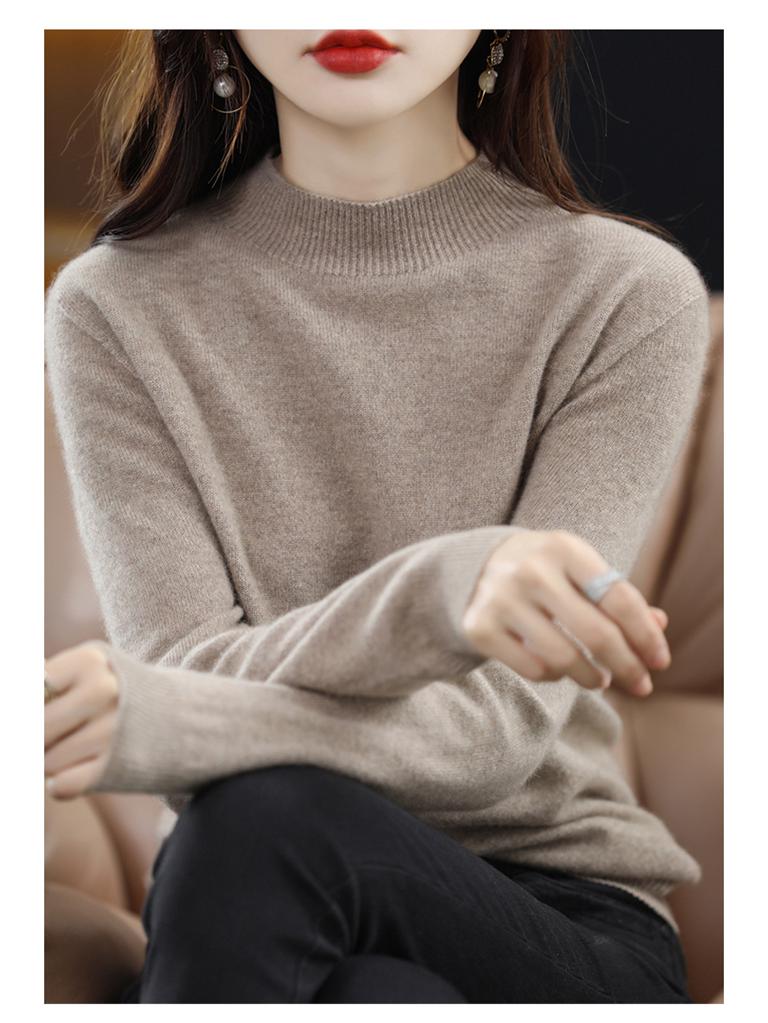 Women's Cashmere Half-Turtleneck Sweater - Thick, Loose, All-Match Wool Knit Pullover for Autumn and Winter