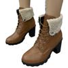 Winter British style round head thick heel large size high heel knight boots women's lace-up fluffy flanged short leather boots