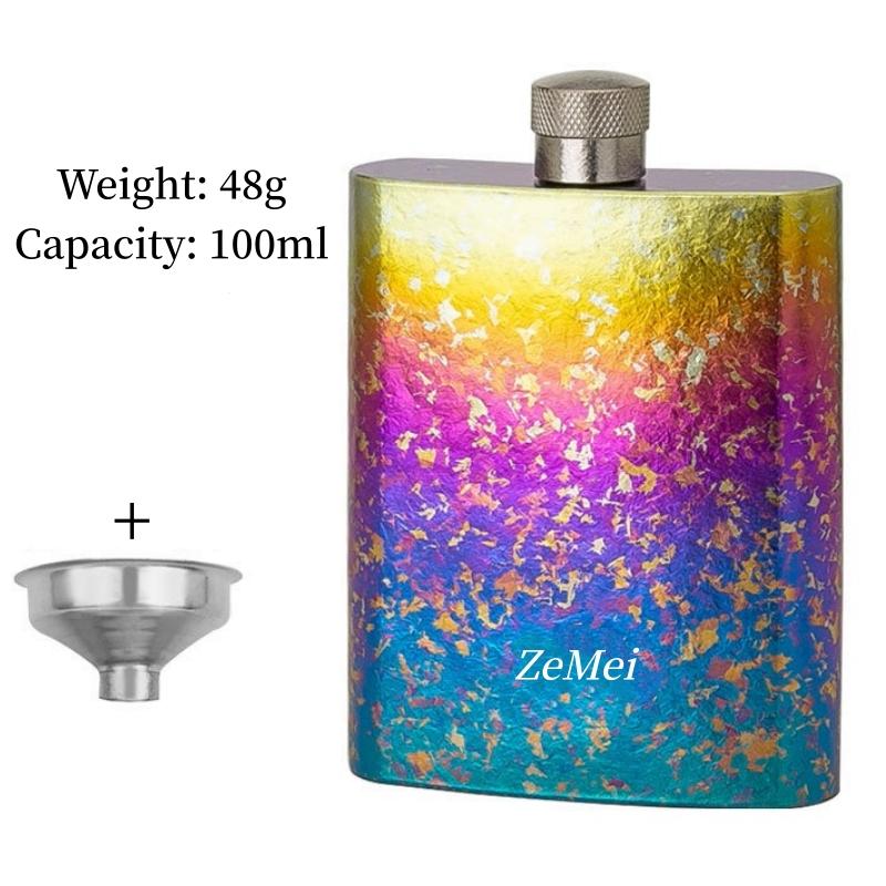 Portable Pure Titanium Hip Flask,3.4oz Spirits Vodka Cup Outdoors Whiskey Hip Flask,Flat Shape Flagon Men Gift Multiple Options