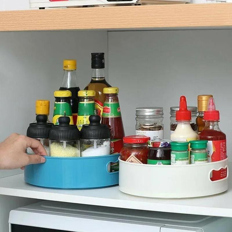 Plastic Turntable Storage Tray Fruit Snack Dried Plate Multifunctional Desktop Organizer 360° Rotating Storage Home Kitchen Tool