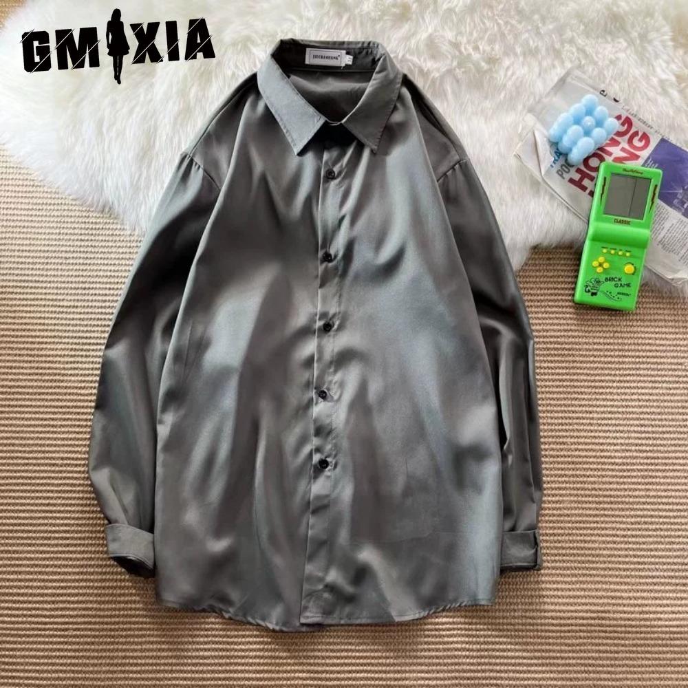 

GMXIA Жіночі модні повсякденні одноколірні блузки та сорочки з довгими рукавами та вирізом з горловиною XXXL сірий