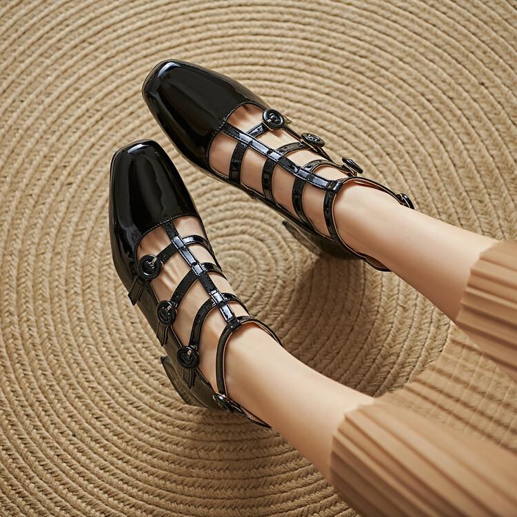 Gold silver patent leather hollow Mary Jane thick heel sexy high-top single shoes stage performance fashion model catwalk shoes