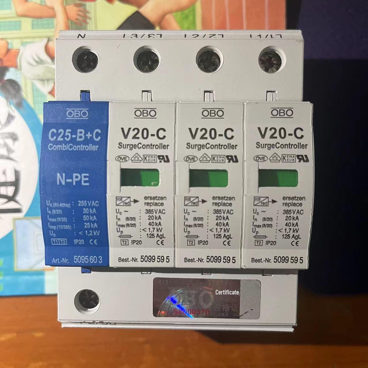 

Germany OBOV20-B+C/3 Lightning Arrester Class 2 with Remote Signaling and Surge Protection White-2P(1P+NPE)-V10-C