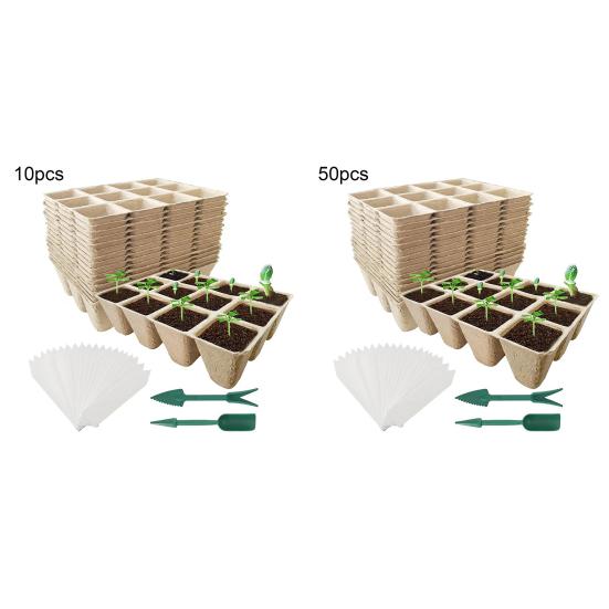 12-Cell Seedlings Tray Biodegradable Plant Pots Breathable Seeds Starter Tray with Tags And Tools for Flowers