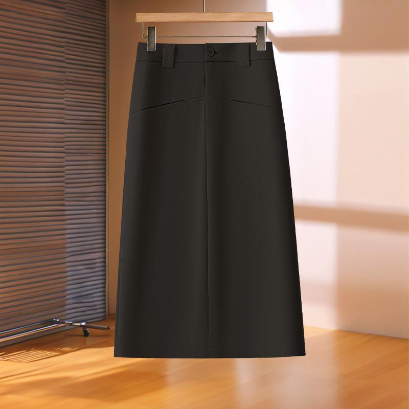 

Женская юбка миди цвета хаки с высокой талией: Юбка А-силуэта для работы весна/лето 2025 2XL for 65-70 kg чёрный