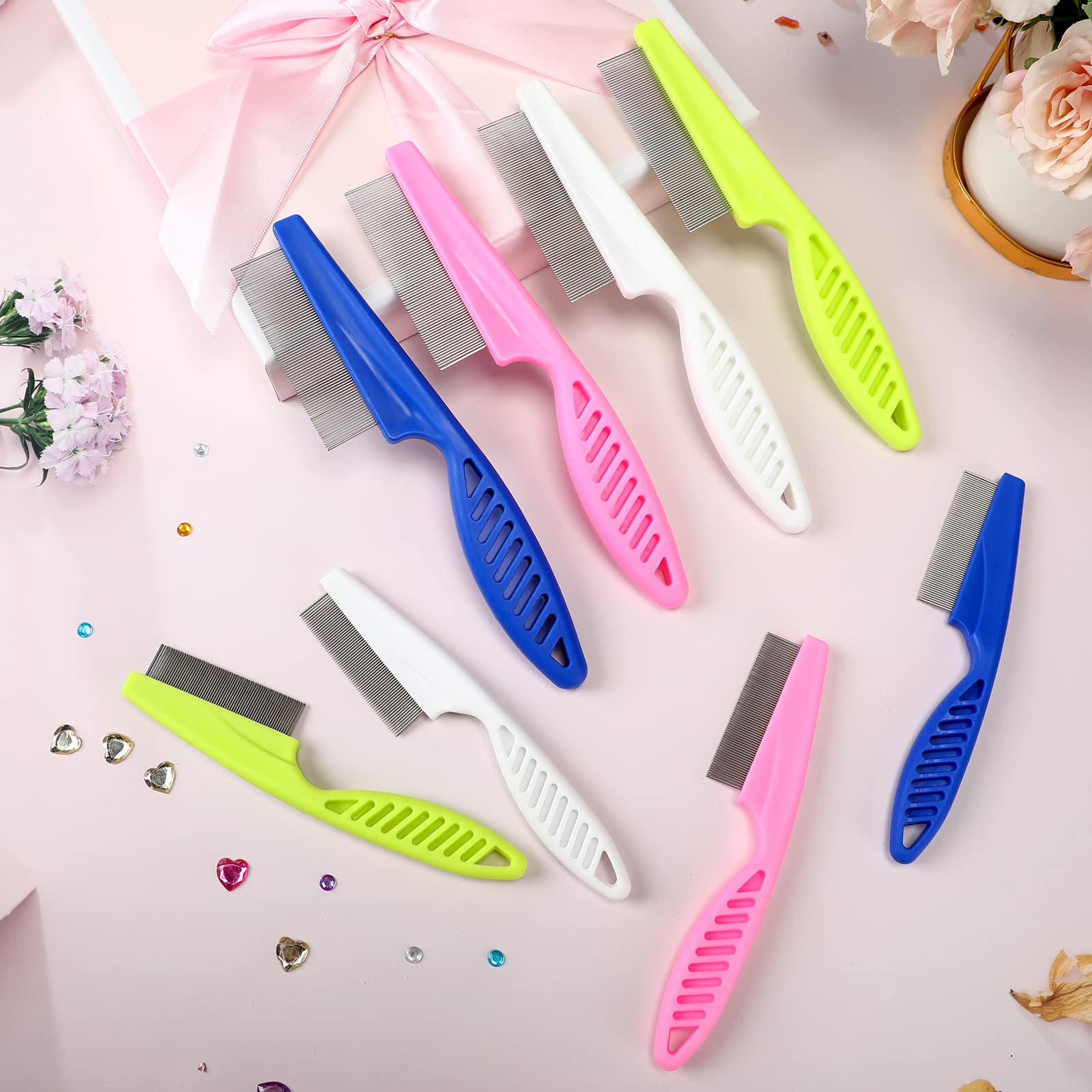 

10 расчесок от блох, подходящих для собак и кошек, инструмент для удаления блох с металлическими зубцами из нержавеющей стали для ухода за шерстью, косметический набор