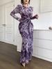 2025 Summer European & American U-Neck Long Sleeve Patchwork Slim Fit Printed Women's Dress